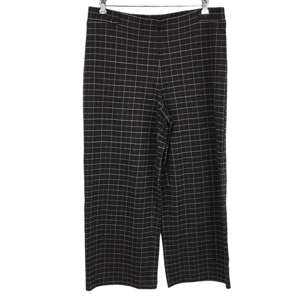 J. Jill Gray Pink Plaid Ponte Full Leg Cropped Pants Womens Large Pull‎ On